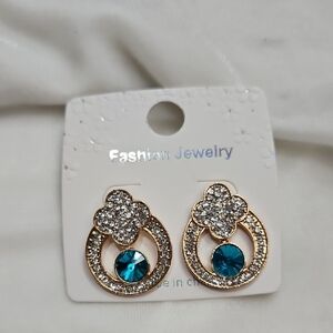 Women's Clover Blue Crystal Rhinestone Dangle Pierced Earrings Fashion Jewelry